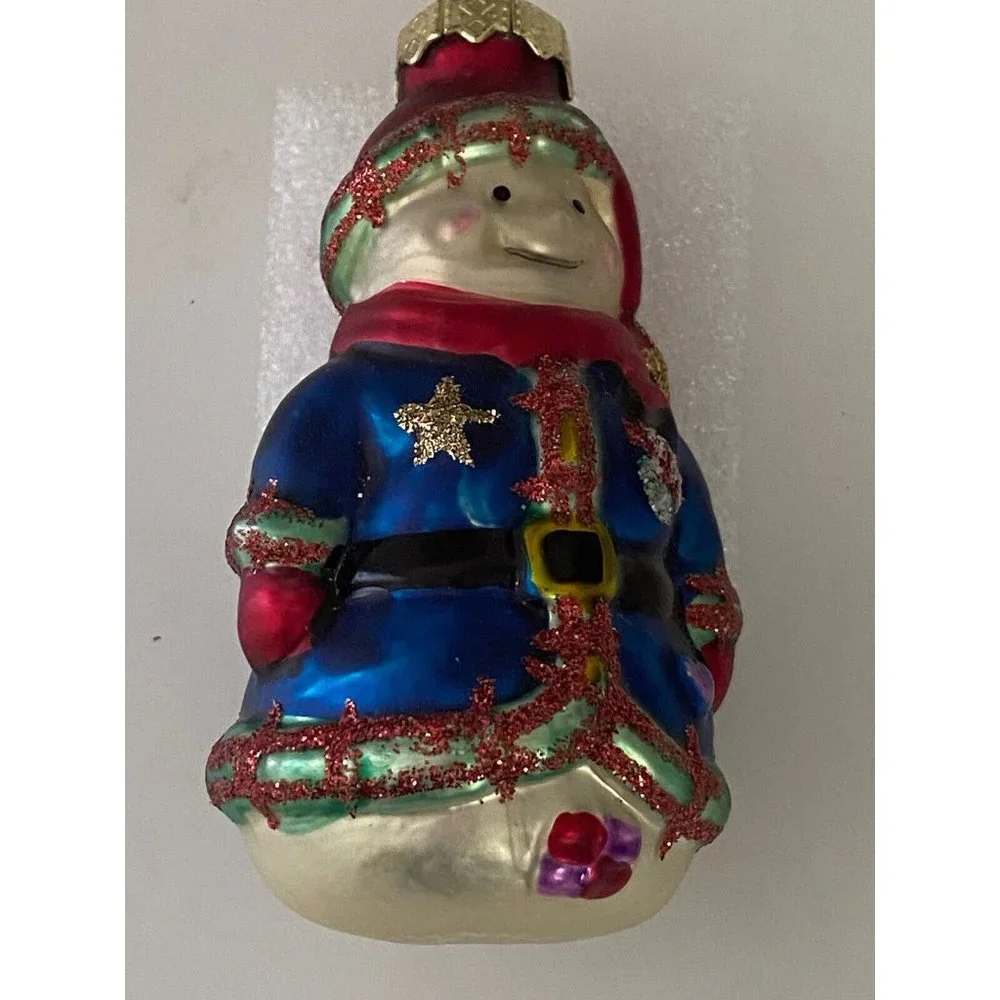 Vintage Painted Ornament Old Blown Glass German Snow Man‎ Figure Like Santa  EUC